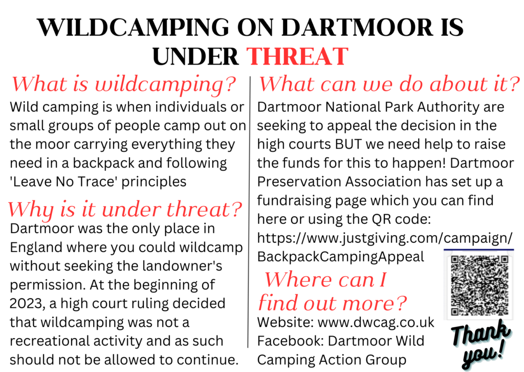 Postcard (flipside): Wildcamping on Dartmoor is Under Threat